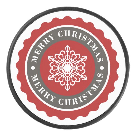 Merry Kerstfeestay Snowflake Hockey Puck (Voorkant)
