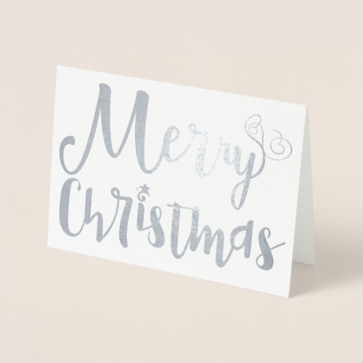 Merry Kerstfeestay Typography Silver Foil Folie Kaarten (Voorkant)