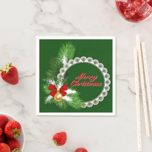 Merry Kerstfeestay Wreath Green Napkins Servet (Insitu)