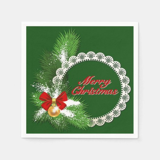 Merry Kerstfeestay Wreath Green Napkins Servet (Voorkant)