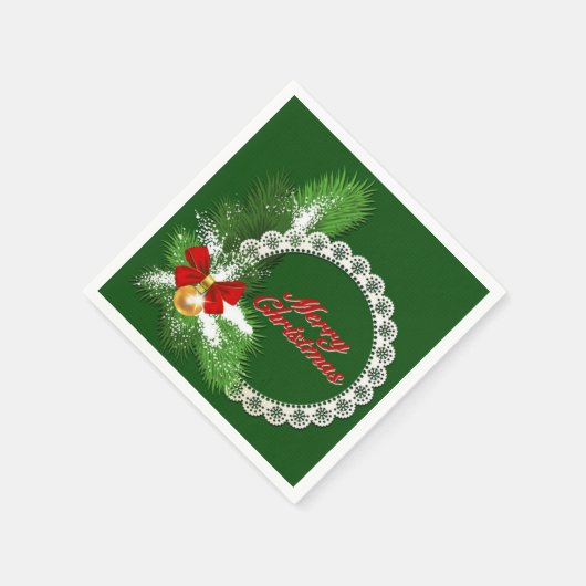 Merry Kerstfeestay Wreath Green Napkins Servet (Hoek)