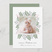 Merry kerstfeestelijke Greenery Foto Lijst Feestdagenkaart (Voorkant / Achterkant)