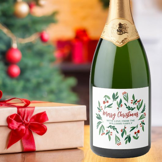 Merry kerstfeestelijke Holly Berry - Gepersonalise Sparkling Wijnetiket