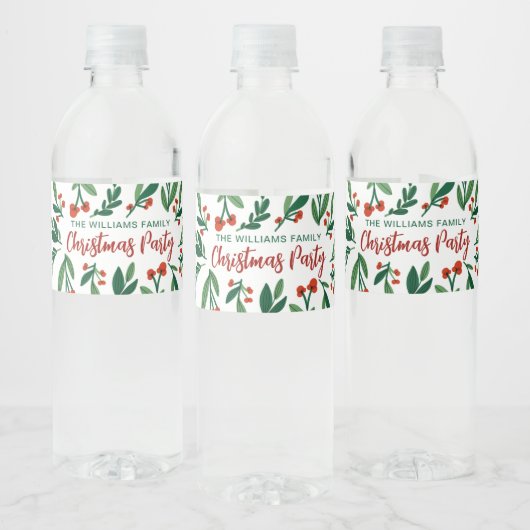 Merry kerstfeestelijke Holly Berry - Gepersonalise Waterfles Etiket (Flessen)