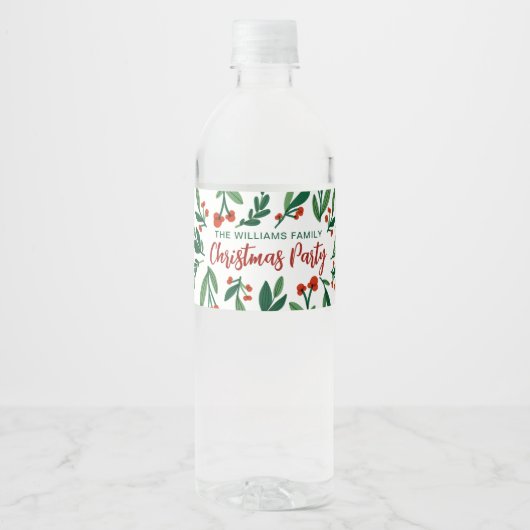 Merry kerstfeestelijke Holly Berry - Gepersonalise Waterfles Etiket (Voorkant)
