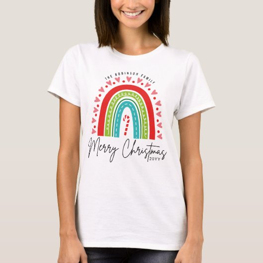 Merry kerstfeestelijke regenboogsnoepriet Heart T Tri-Blend Shirt (Voorkant)