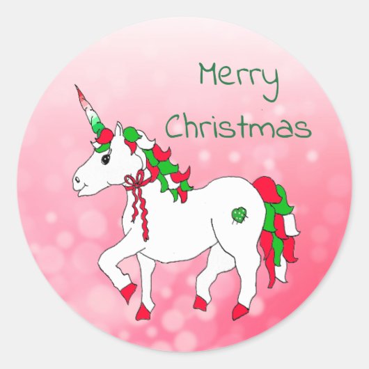 Merry kerstfeestelijke Unicorn-Feestdagen Ronde Sticker (Voorkant)