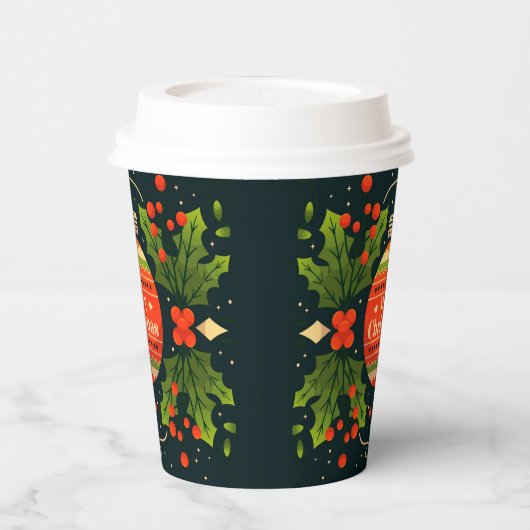 Merry Kerstfeestestive Bauble Floral Holly Papieren Bekers (Links)