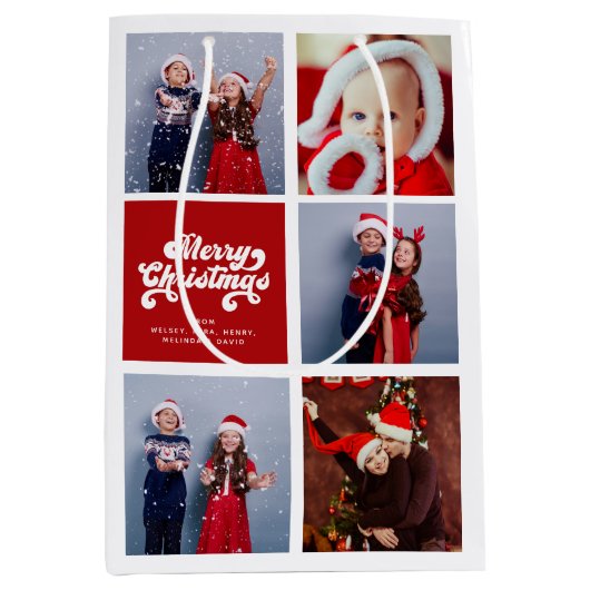 Merry kerstfinnen Simple Retro Typografie Foto Medium Cadeauzakje (Voorkant)
