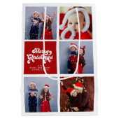 Merry kerstfinnen Simple Retro Typografie Foto Medium Cadeauzakje (Achterkant)