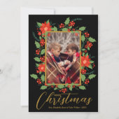 Merry KerstFloral Black Foto Feestdagenkaart (Voorkant)