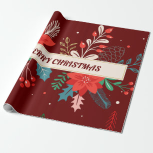Merry KerstFloral Cadeaupapier
