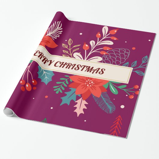 Merry KerstFloral Cadeaupapier (Uitgerold)