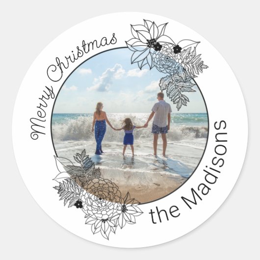 Merry KerstFloral Circle Lijst Envelope Seal Ronde Sticker (Voorkant)