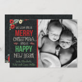 Merry KerstFloral Feestdagenkaart (Voorkant / Achterkant)