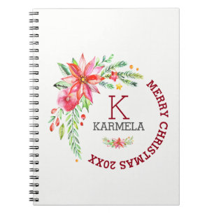 Merry KerstFloral Flowers Bouquet Design Notitieboek
