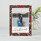 Merry Kerstfloral green koppel foto Aankondiging (Staand voorkant)
