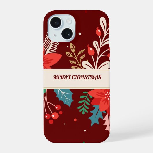 Merry KerstFloral iPhone 15 Case (Achterkant)