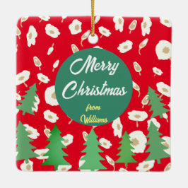 Merry KerstFloral Pine Tree Keramisch Ornament