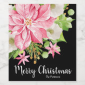 Merry KerstFloral Poinsettia Black Wijn Etiket (Enkel label)