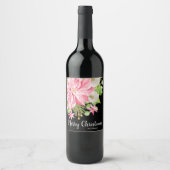 Merry KerstFloral Poinsettia Black Wijn Etiket (Voorkant)