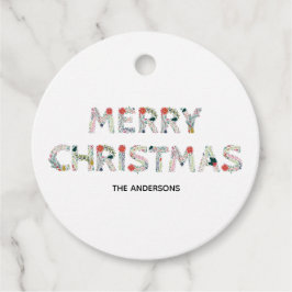 Merry KerstFloral Typografie Bedankjes Labels
