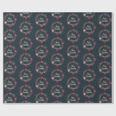 Merry KerstFloral Wreath Cadeaupapier (Vlak)