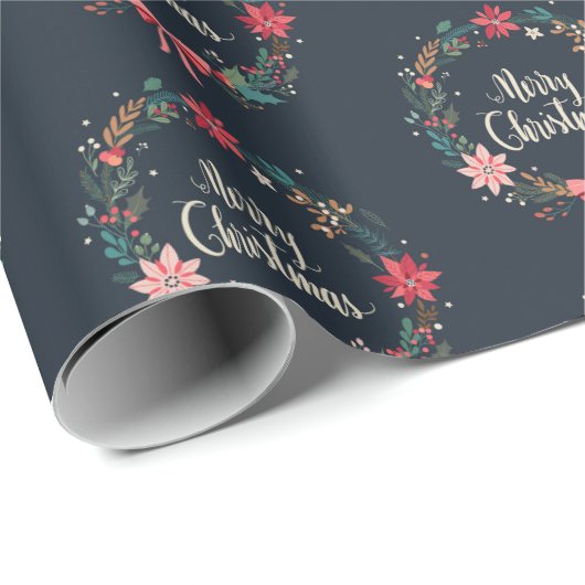 Merry KerstFloral Wreath Cadeaupapier (Rol Hoek)