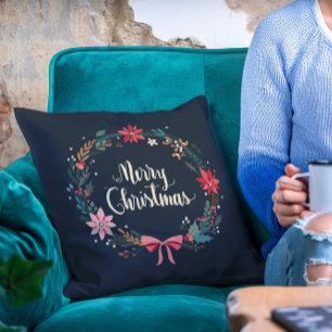 Merry KerstFloral Wreath Kussen