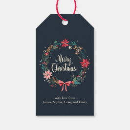 Merry KerstFloral Wreath Personalized Cadeaulabel