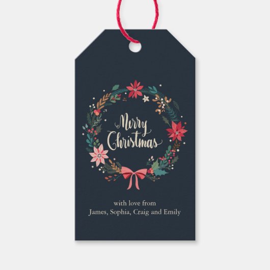 Merry KerstFloral Wreath Personalized Cadeaulabel (Voorkant)