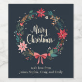 Merry KerstFloral Wreath Personalized Wijn Etiket (Enkel label)