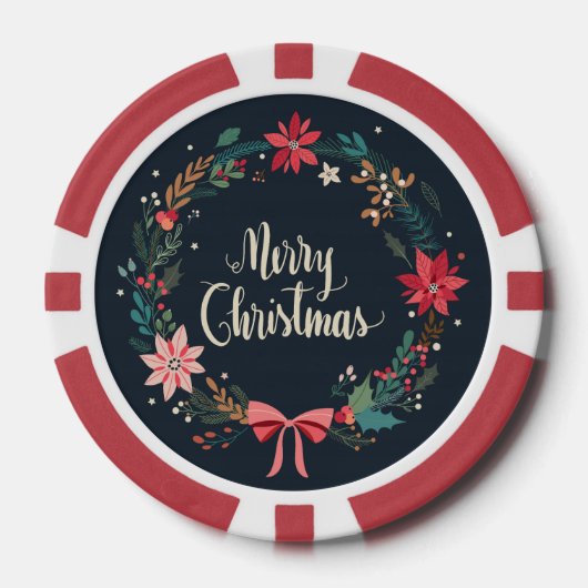 Merry KerstFloral Wreath Poker Chips (Voorkant)