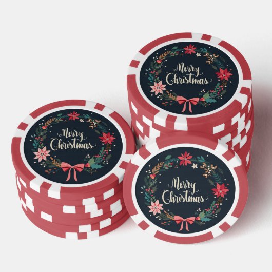 Merry KerstFloral Wreath Poker Chips (Opstapeling)