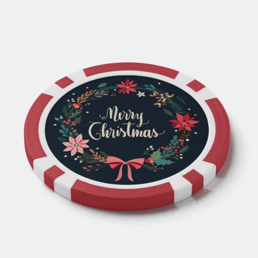 Merry KerstFloral Wreath Poker Chips (Enkel)
