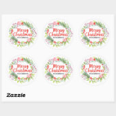 Merry KerstFloral Wreath Ronde Sticker (Vel)