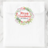 Merry KerstFloral Wreath Ronde Sticker (Tas)