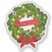 Merry KerstFloral Wreath Sticker (Voorkant)