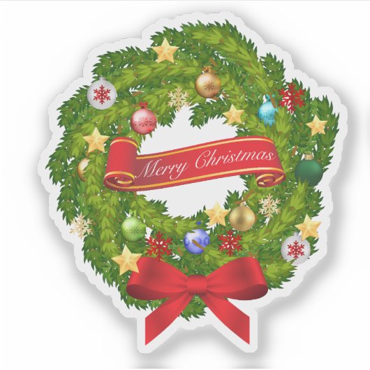 Merry KerstFloral Wreath Sticker (Voorkant)