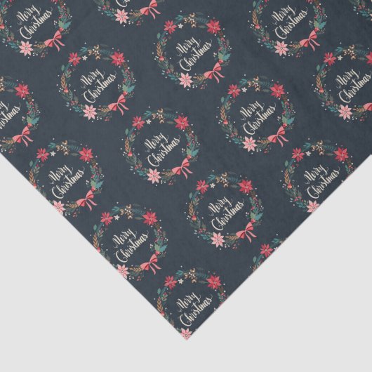 Merry KerstFloral Wreath Tissuepapier (Detail)