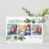 Merry KerstForest Berry Pinecone Foto Feestdagenkaart (Staand voorkant)