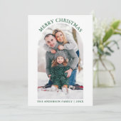 Merry kerstfoto Arch Snowflakes Green Feestdagenkaart (Staand voorkant)