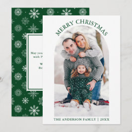 Merry kerstfoto Arch Snowflakes Green Feestdagenkaart