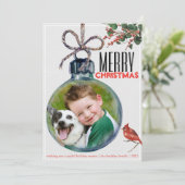 Merry kerstfoto Bauble Unieke stijl Feestdagenkaart (Staand voorkant)