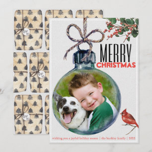 Merry kerstfoto Bauble Unieke  stijl Feestdagenkaart