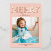 Merry Kerstfoto Blush Pink Folie Feestdagenkaart (Voorkant)
