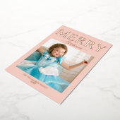 Merry Kerstfoto Blush Pink Folie Feestdagenkaart (Gedraaid)