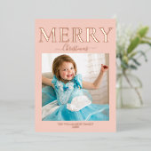 Merry Kerstfoto Blush Pink Folie Feestdagenkaart (Staand Voorkant)