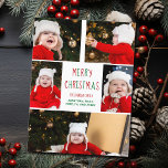 Merry Kerstfoto Collage Beauful Red Green Briefkaart<br><div class="desc">Dit schattige,  moderne Merry Kerstmis briefkaart is voorzien van een stijlvol ontwerp van vijf familiefoto's op een witte achtergrond met  rode en groene typografie. Dit prachtige kinder briefkaart voor fotovakantie is voorzien van een foto-collage van uw eigen kind met daarop uw feestelijke boodschap en familienaam in het groen.</div>