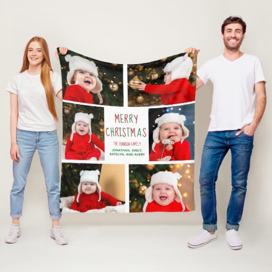 Merry Kerstfoto Collage Beauful Red Green Fleece Deken (In situ)